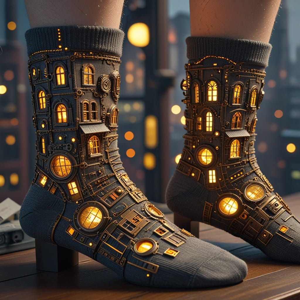 Steampunk Civilization Inside a Pair of Socks