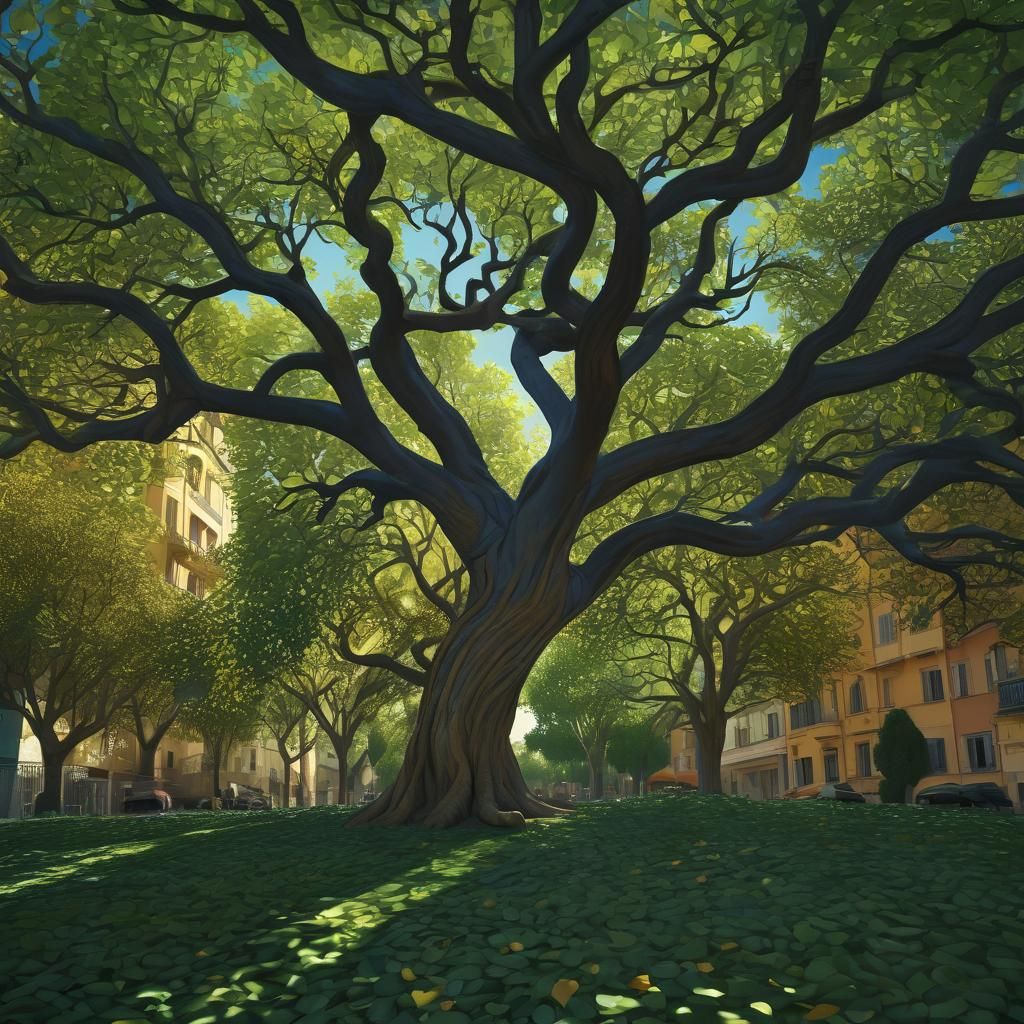 Surreal Green Tree Dominates Ancient Landscape in Dreamlike....