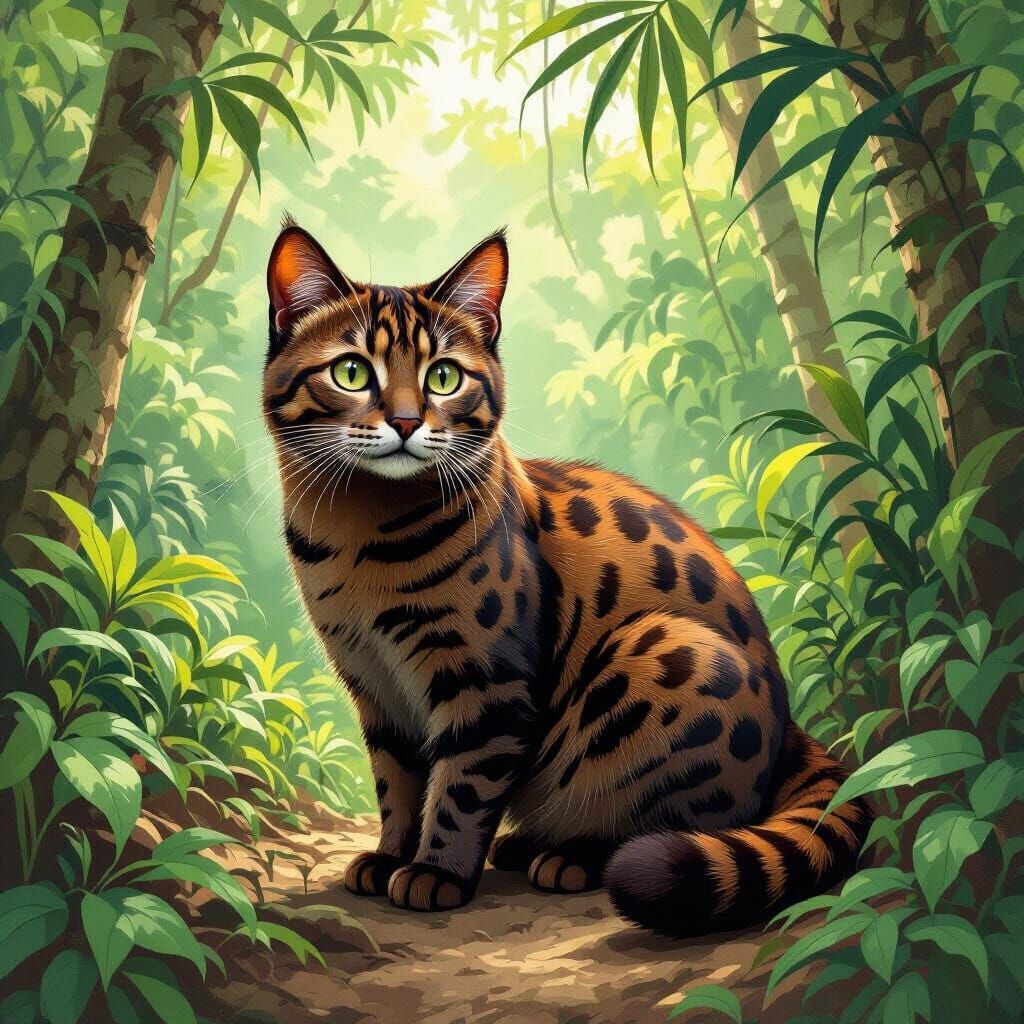 Iriomote Cat in Lush Japanese Forest Digital Painting