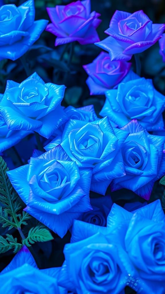 Neon Fiber Optic Roses in an Enchanted Garden