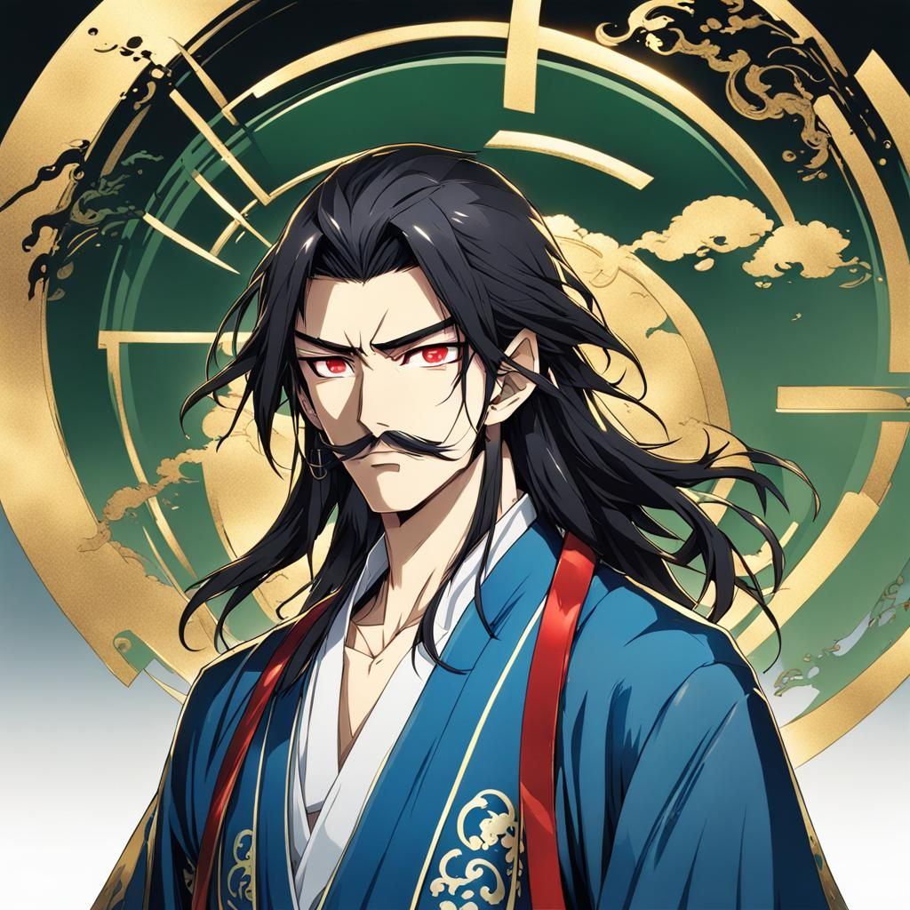 Anime Style Portrait of Tall Man in Kimono