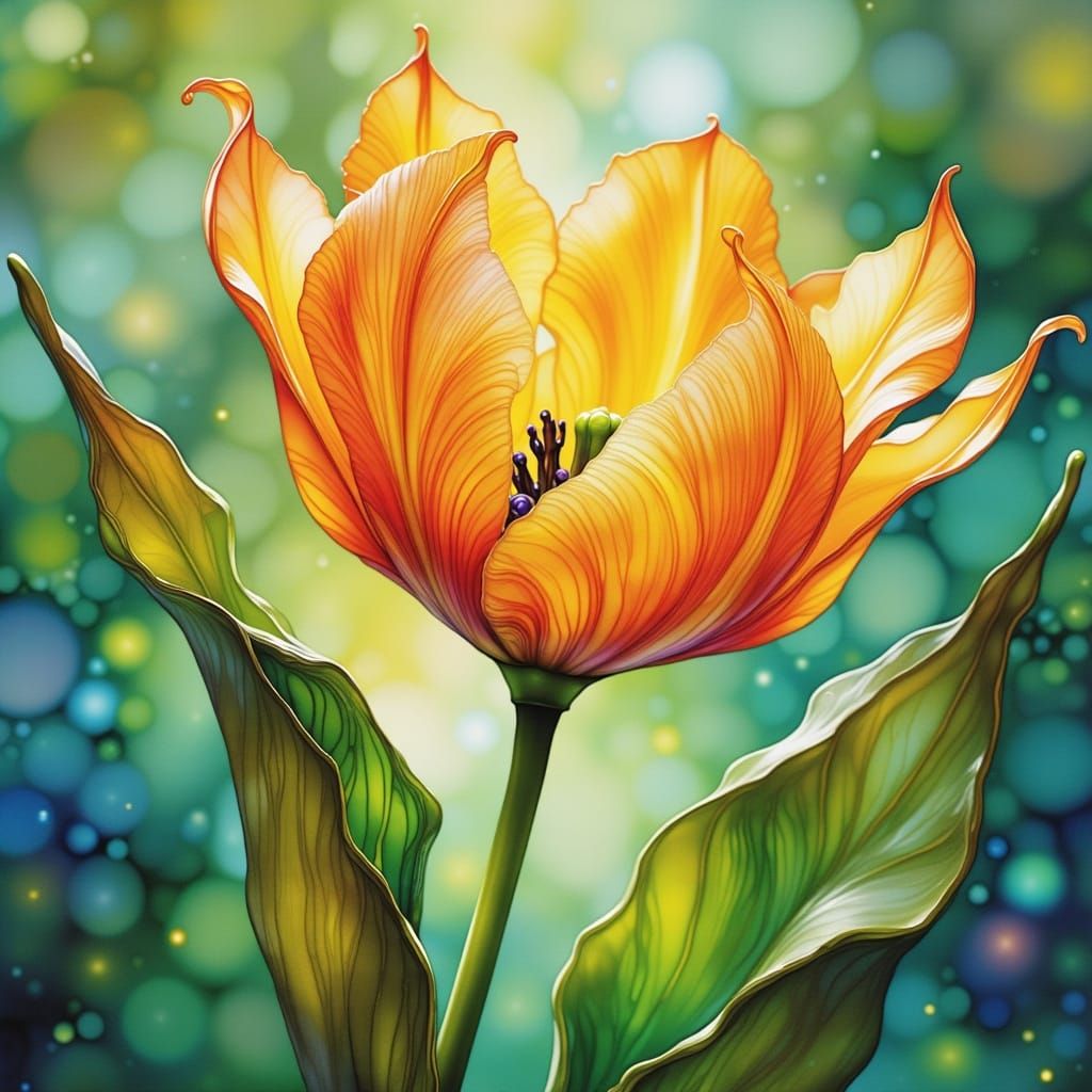 Whimsical Parrot-Tulip Blooms in Morning Dew