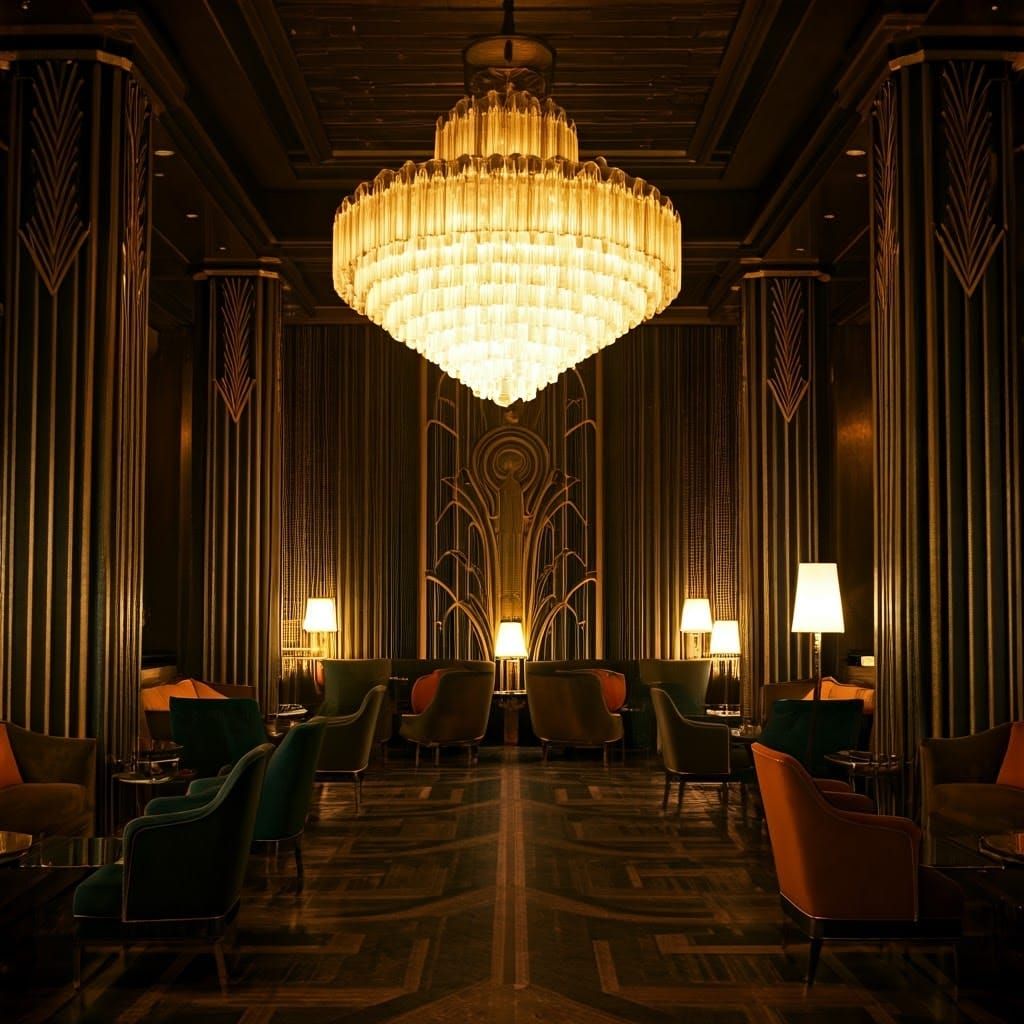 Luxurious Art Deco Lounge in Hyperrealism