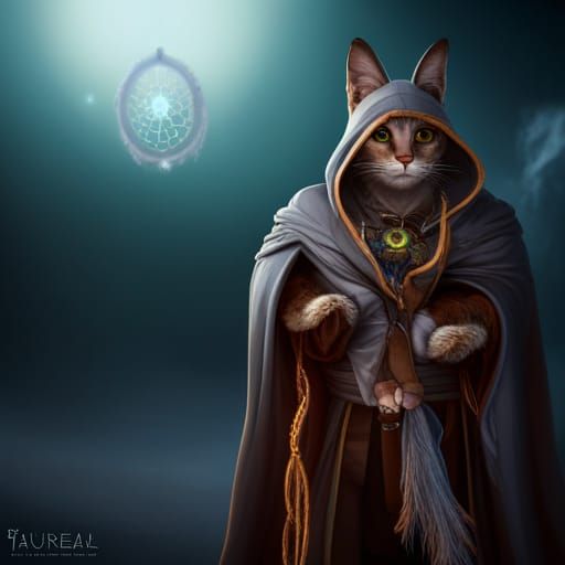Cat-Faced Wizard with Dream Catcher Necklace