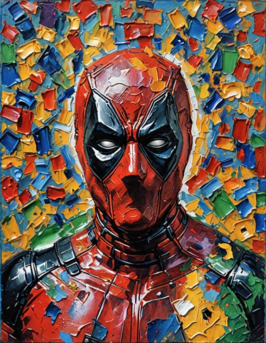 Deadpool Head in Neo-Impressionist Expressionist Oil Paintin...