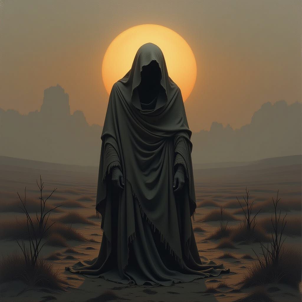 Abstract Surrealist Figure in Eerie Landscape