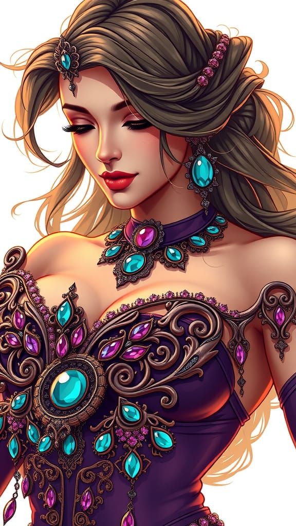 Goddess with Ornate Jewels in Precisionist Style