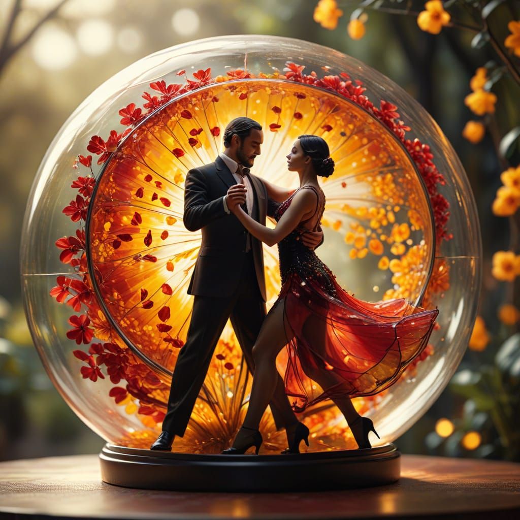 Tango Dancers in Glass Flower: Hyper-Realistic Digital Art