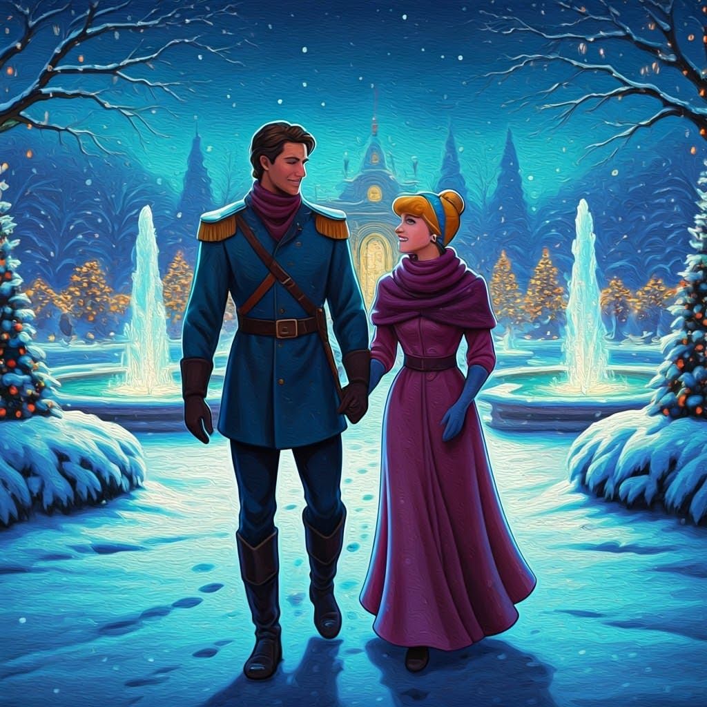 Cinderella and Prince Charming in Winter Garden