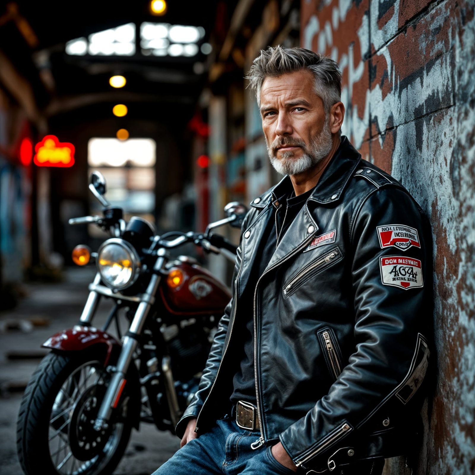 Biker Portrait: Leather Jacket & Vintage Motorcycle