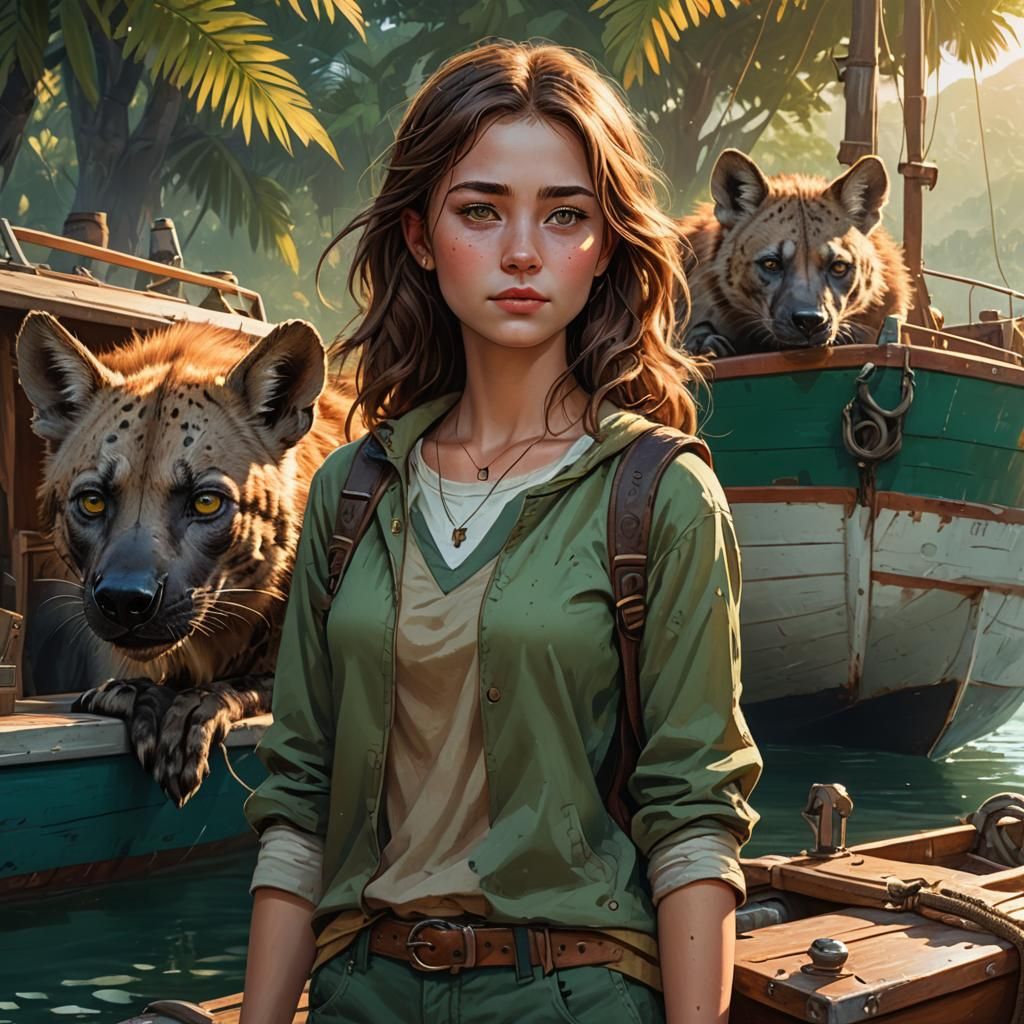 Woman with Hyena in Fantasy Art Style