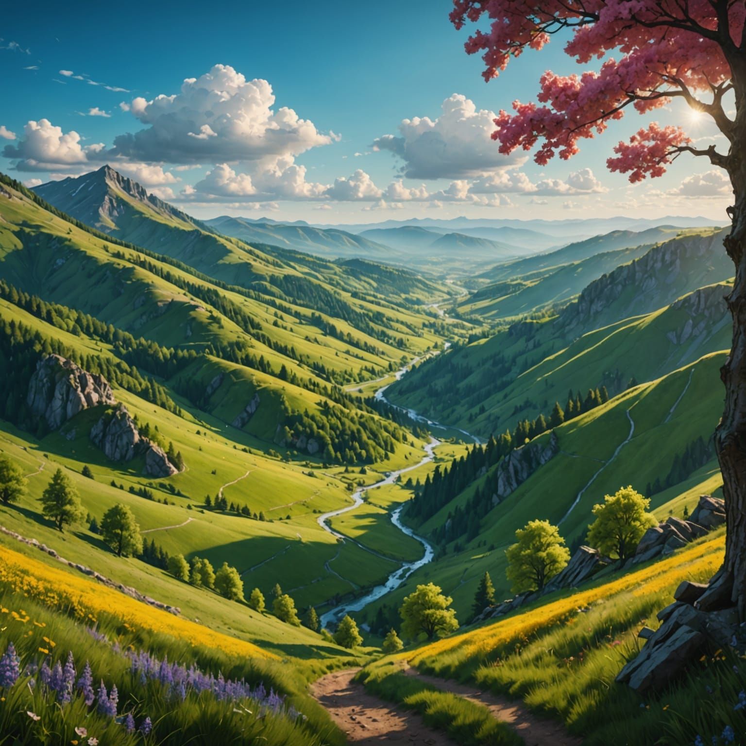 Vibrant Hills in Springtime Wonderland