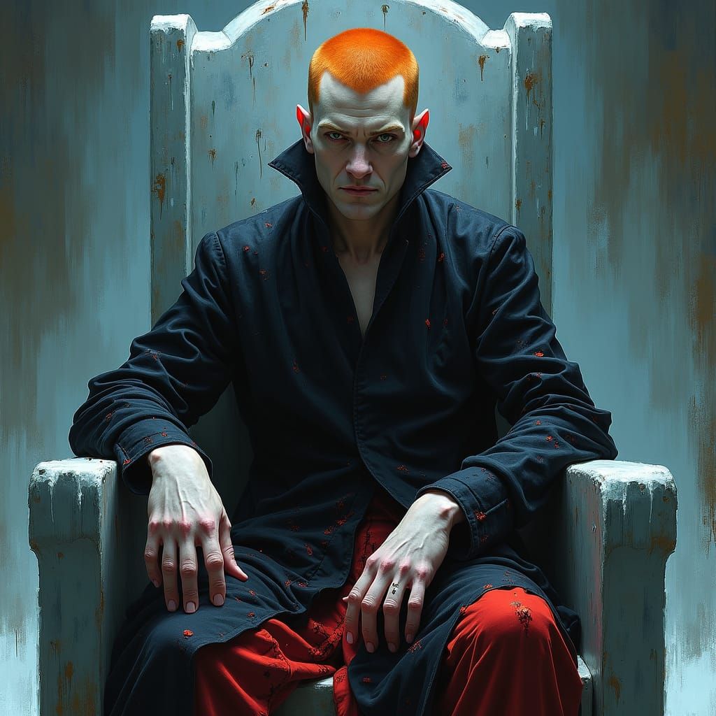 Gothic Vampire Portrait on an Icy Throne