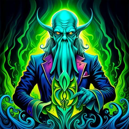 Cthulhu God Shredding Guitar in Dark Fantasy Style