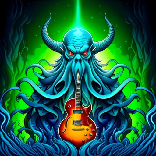 Cthulhu Guitar God in Digital Art Style