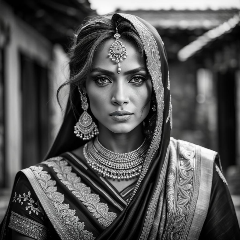 Jennifer Lopez in Traditional Indian Saree Portrait