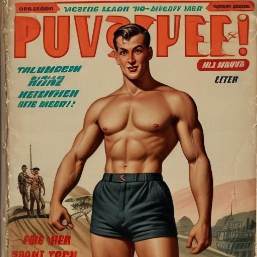 1950s Pulp Magazine Cover: Muscular Hero