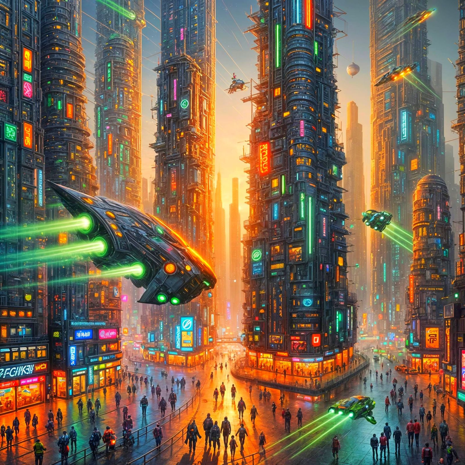 Futuristic Cityscape in Cyberpunk Style