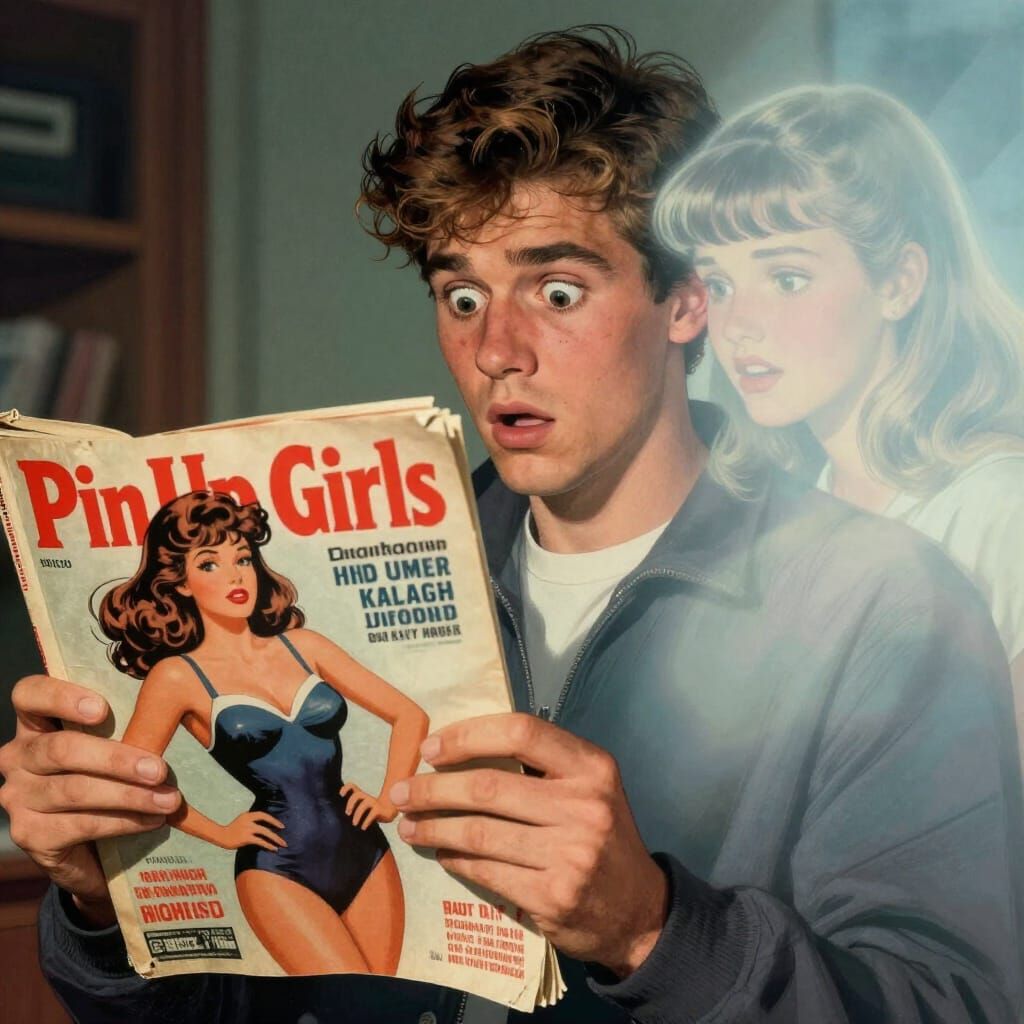 Young Man Daydreams of Innocence in Comic Style