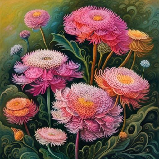 Pink Dandelion Bouquet in Fantasy Art Style