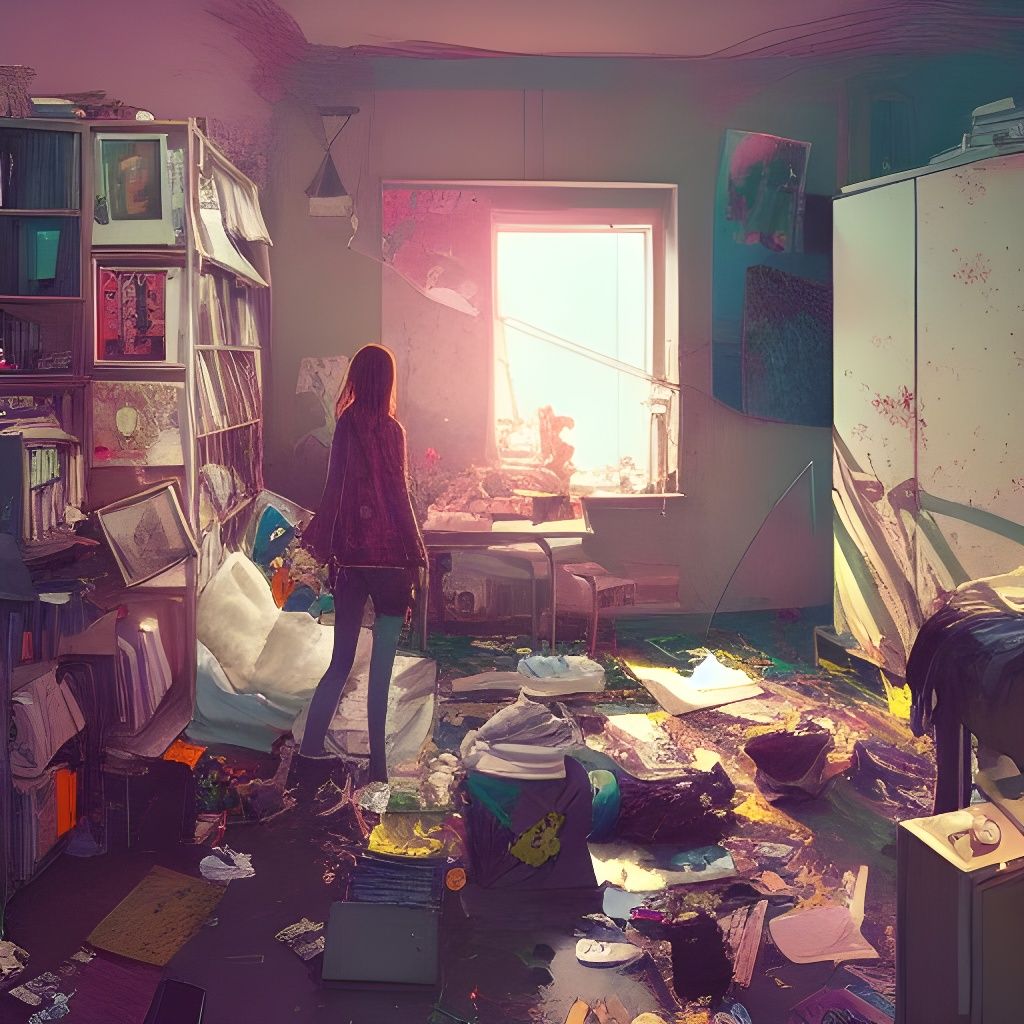 Messy Dorm Room Interior: Fantasy Art Illustration