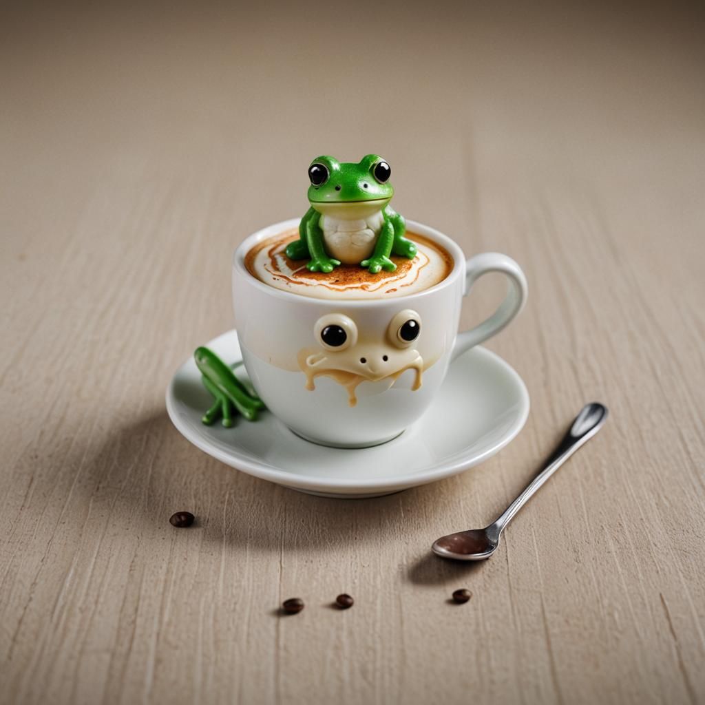 Chibi Cream Frog in Coffee Cup: Professional Photo