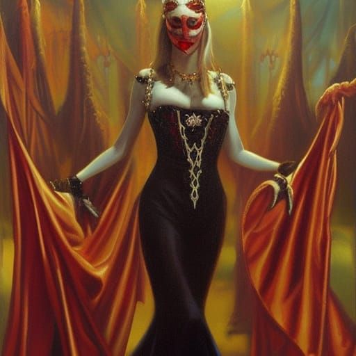 Sinister Vampire at Royal Masquerade, Oil Painting
