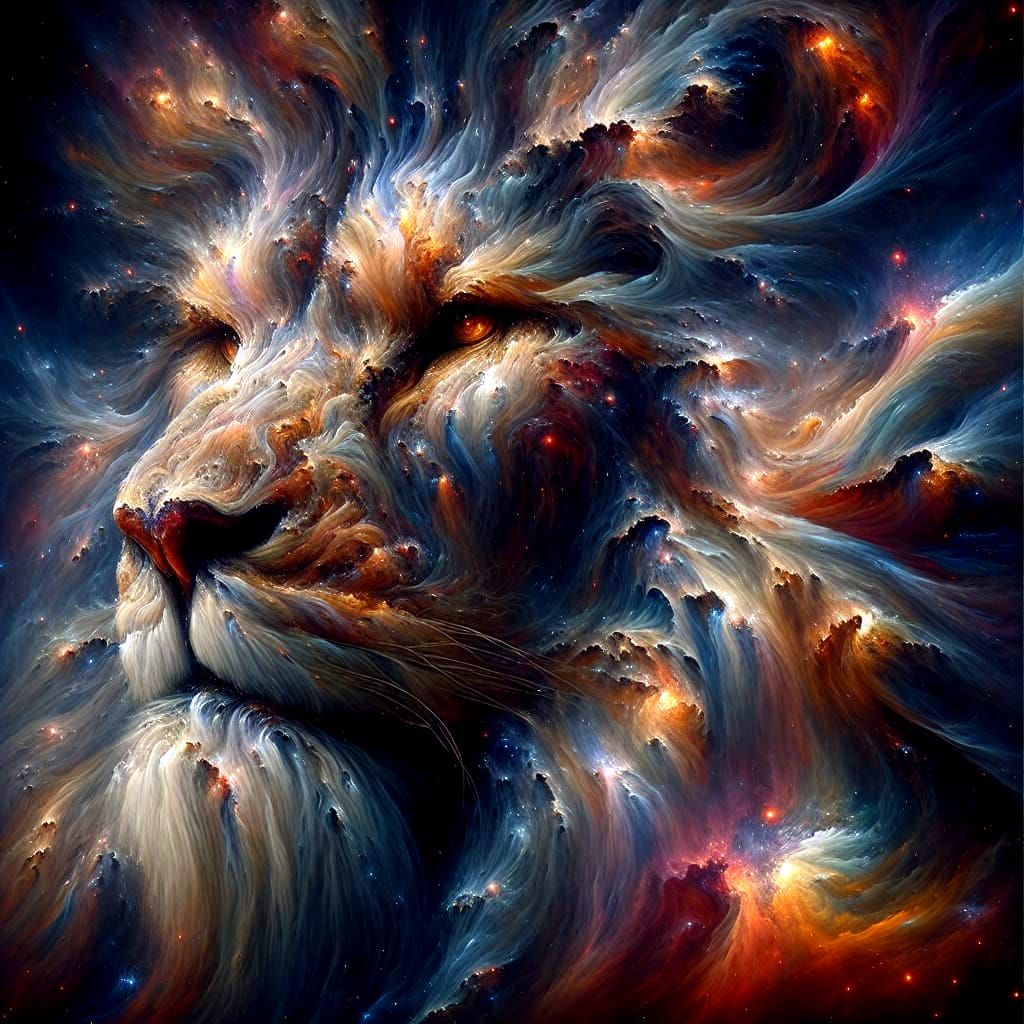 Cosmic Lion: A Romantic Vision in Starlight