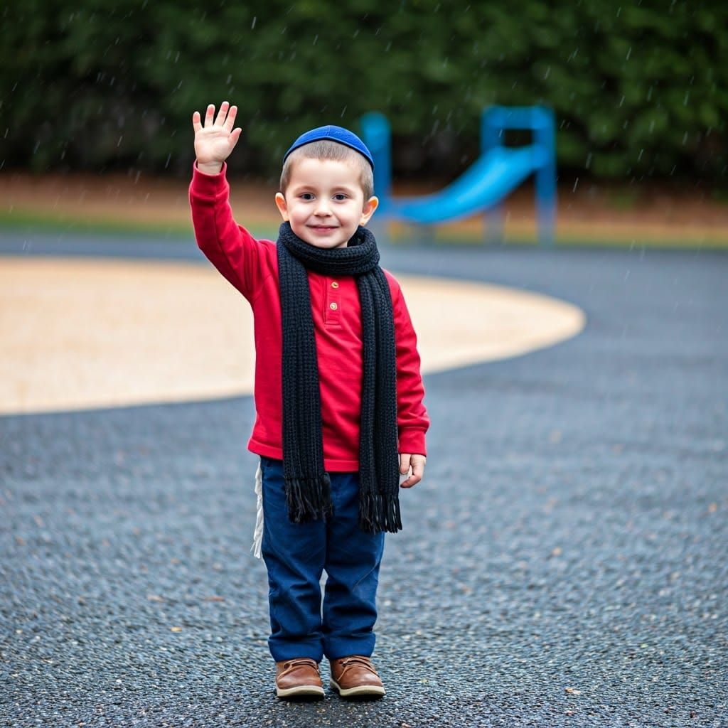 Ultra-Orthodox Boy Waves Goodbye in Winter