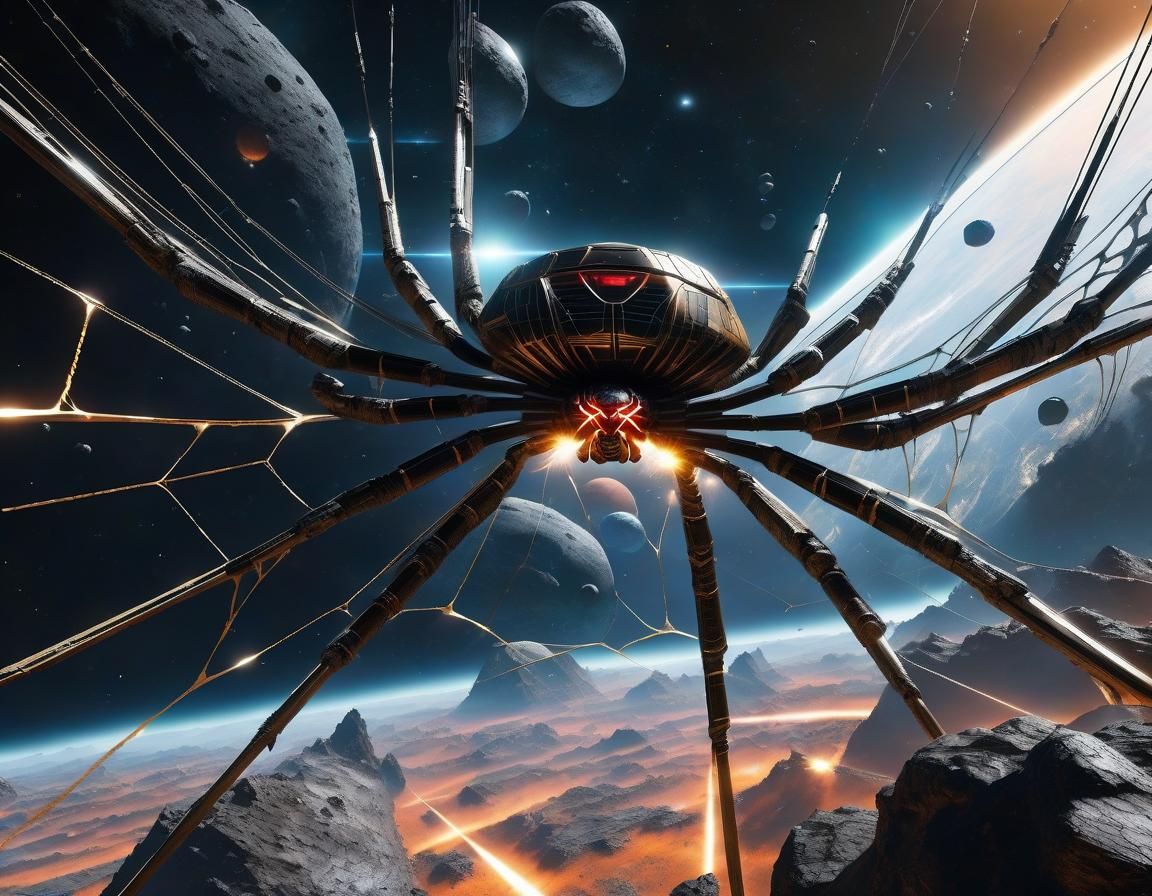 Giant Spider Web in Space, Dark Sci-Fi Art