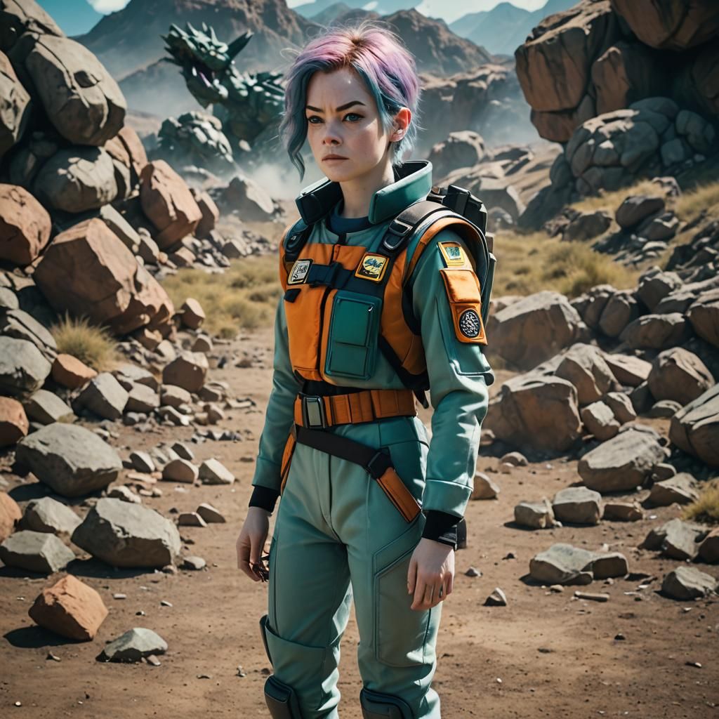 Emma Stone as Bulma in Dragon Ball Spacesuit
