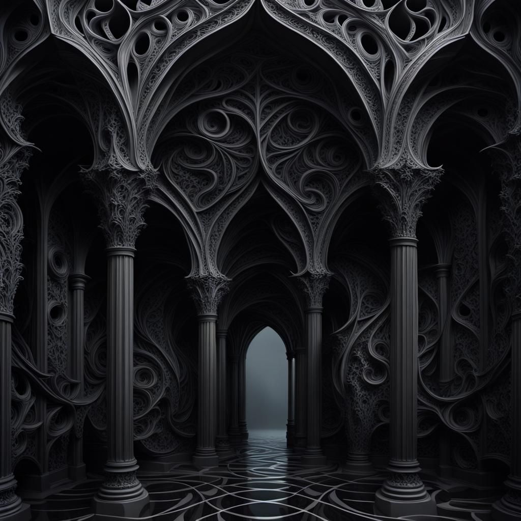 Dark Surrealism: Gothic Archways in Eerie Luminescence