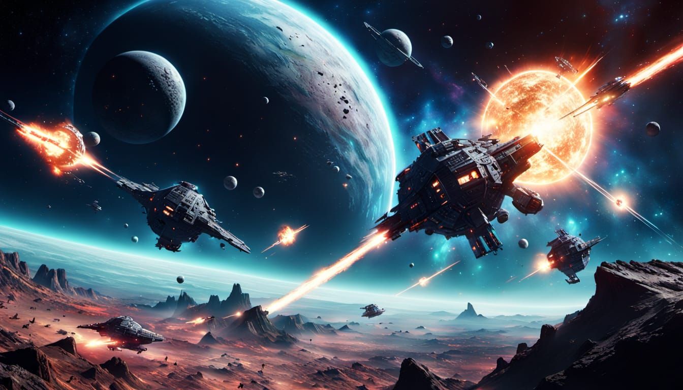 Barbarians Clash in Space: Hyper-Realistic Sci-Fi Art