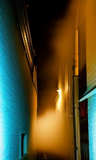 Luminous Alleyway Fog: Abstract Psychedelic Oil Painting