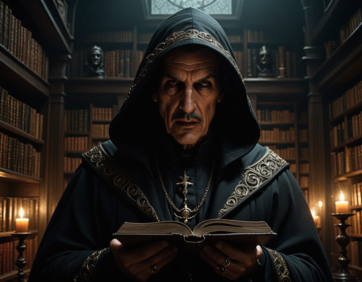 Vincent Price as Sinister Priest in Dark Fantasy Library