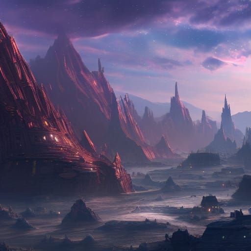 Fantastical Nomad Town Floating in Galaxy