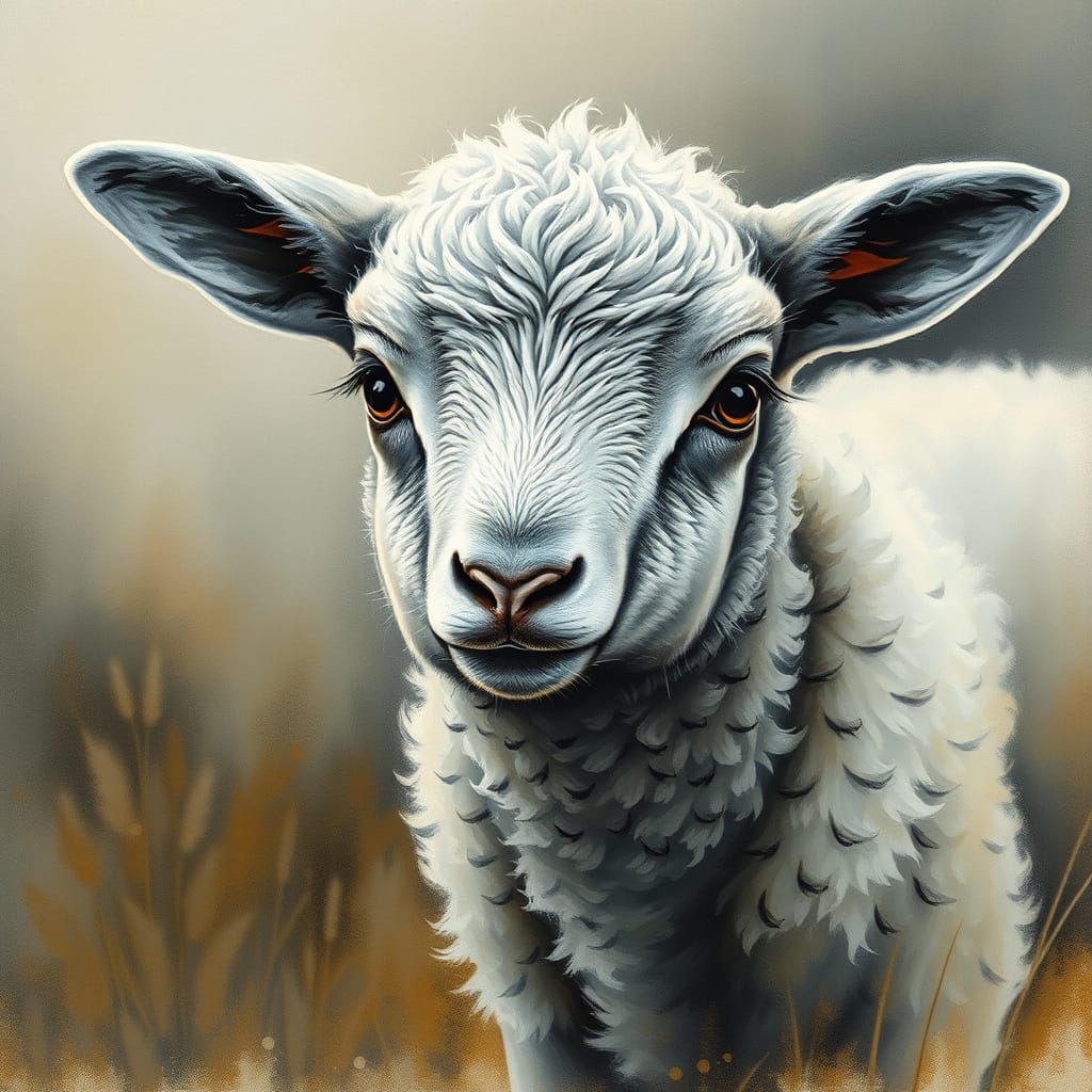 Anxious Lamb Searches for Mother: Impressionist Charcoal Dra...