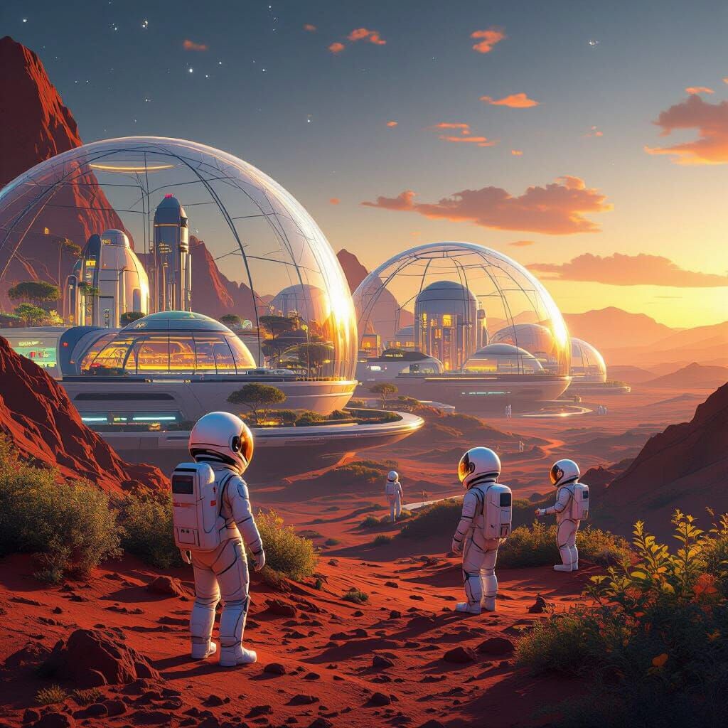 Children Explore Futuristic Martian Domes in Space Suits
