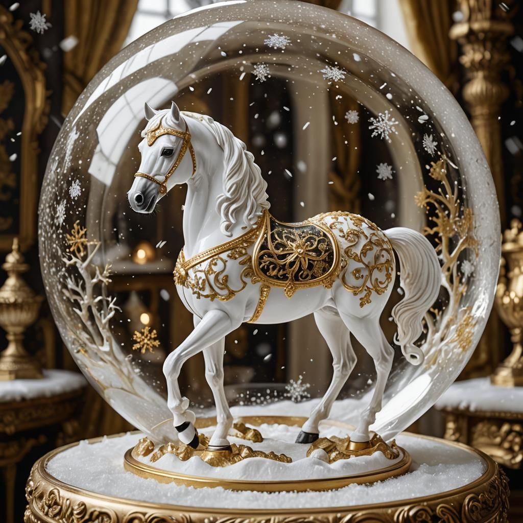 Snow Globe with Arabian Stallion in Baroque Style