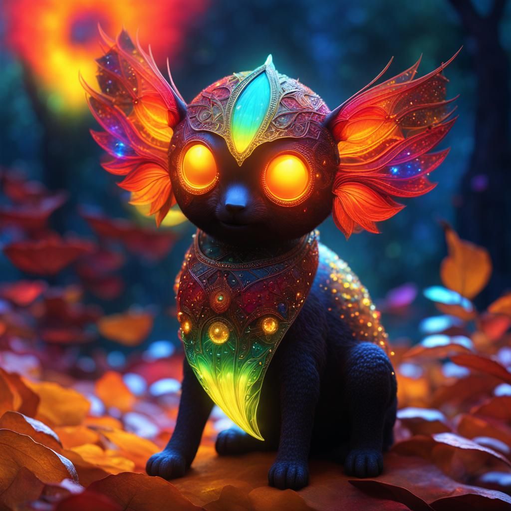 Wisp Creature in Neon Autumn Colors