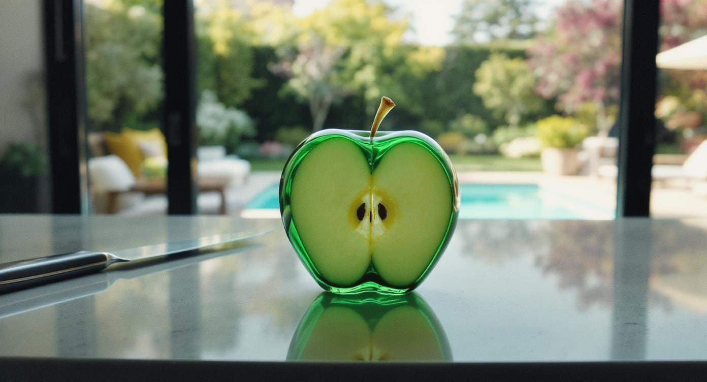 Green Glass Apple on Kitchen Island
