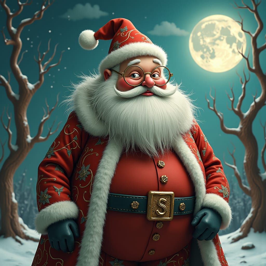Surreal Santa Claus in Dark Fantasy Winter Landscape