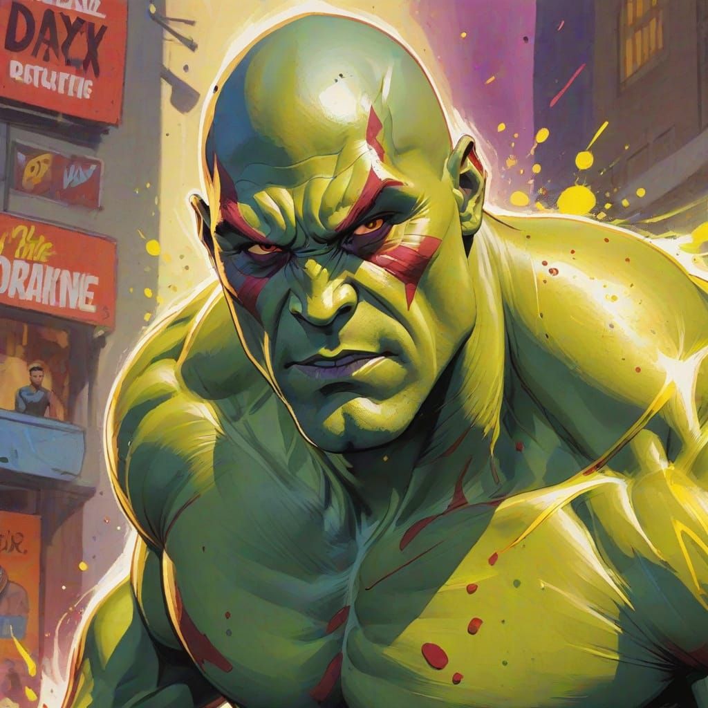 Drax Close-Up: Dynamic Gouache Comic Book Art