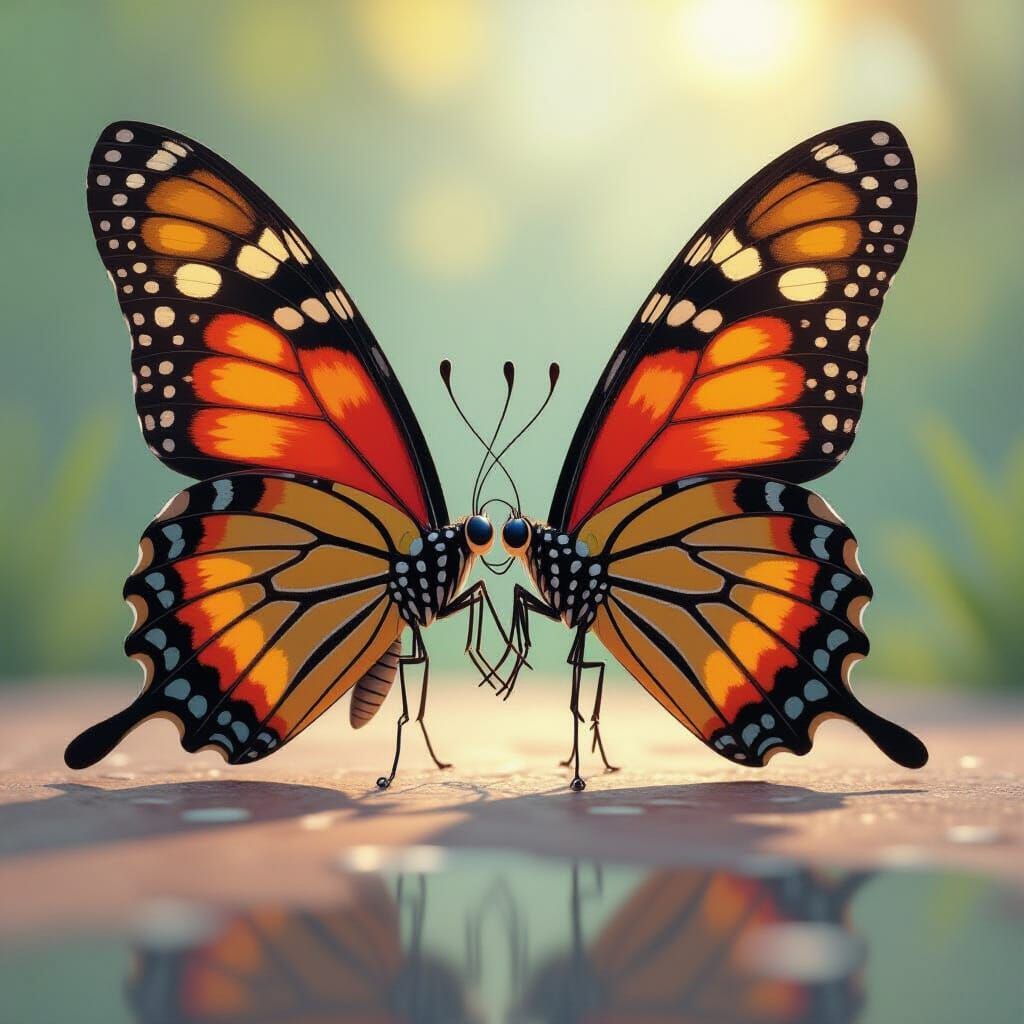Confused Cartoon Butterfly Reflects in Pixar Style