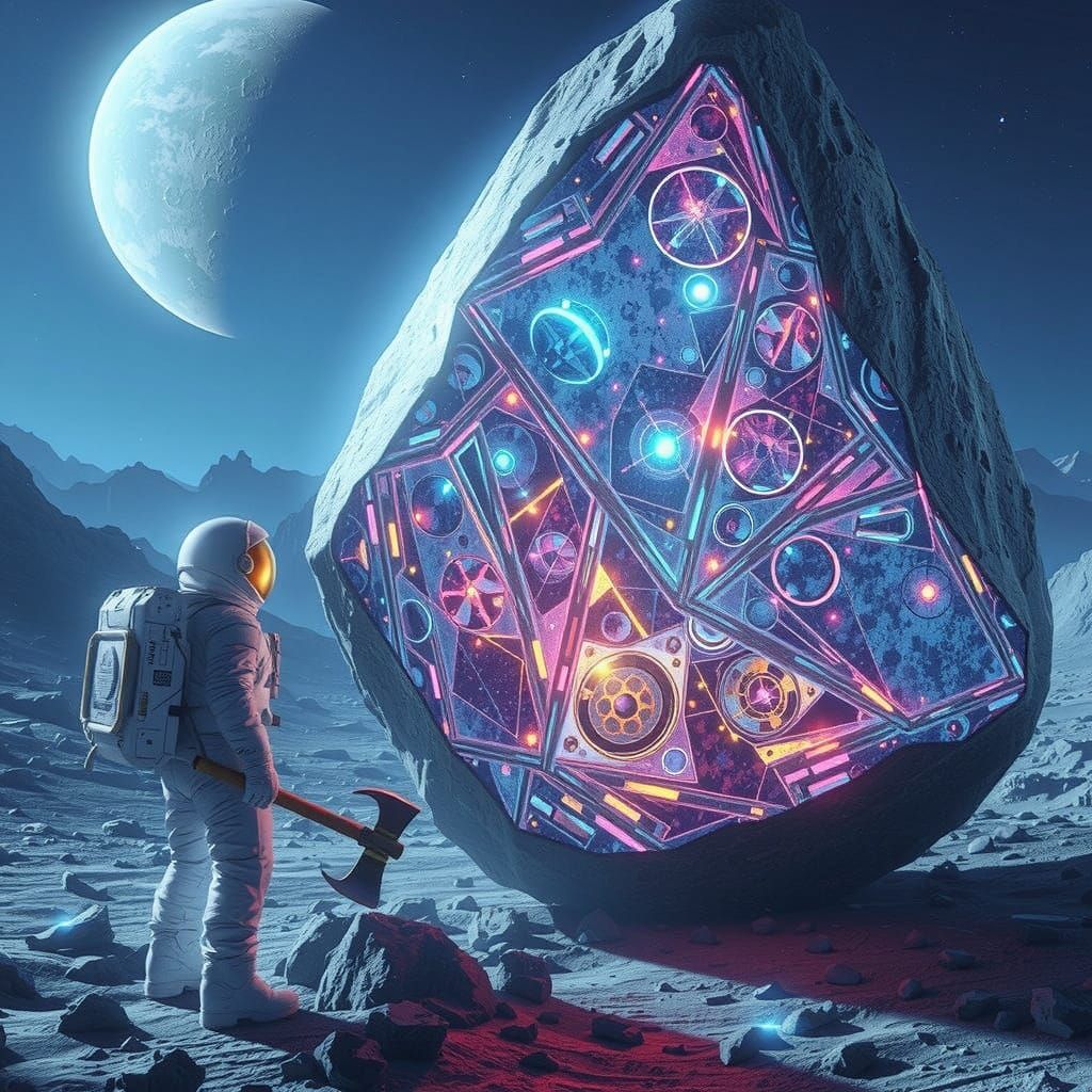 Synthwave Moon Rock Discovery by Astronaut
