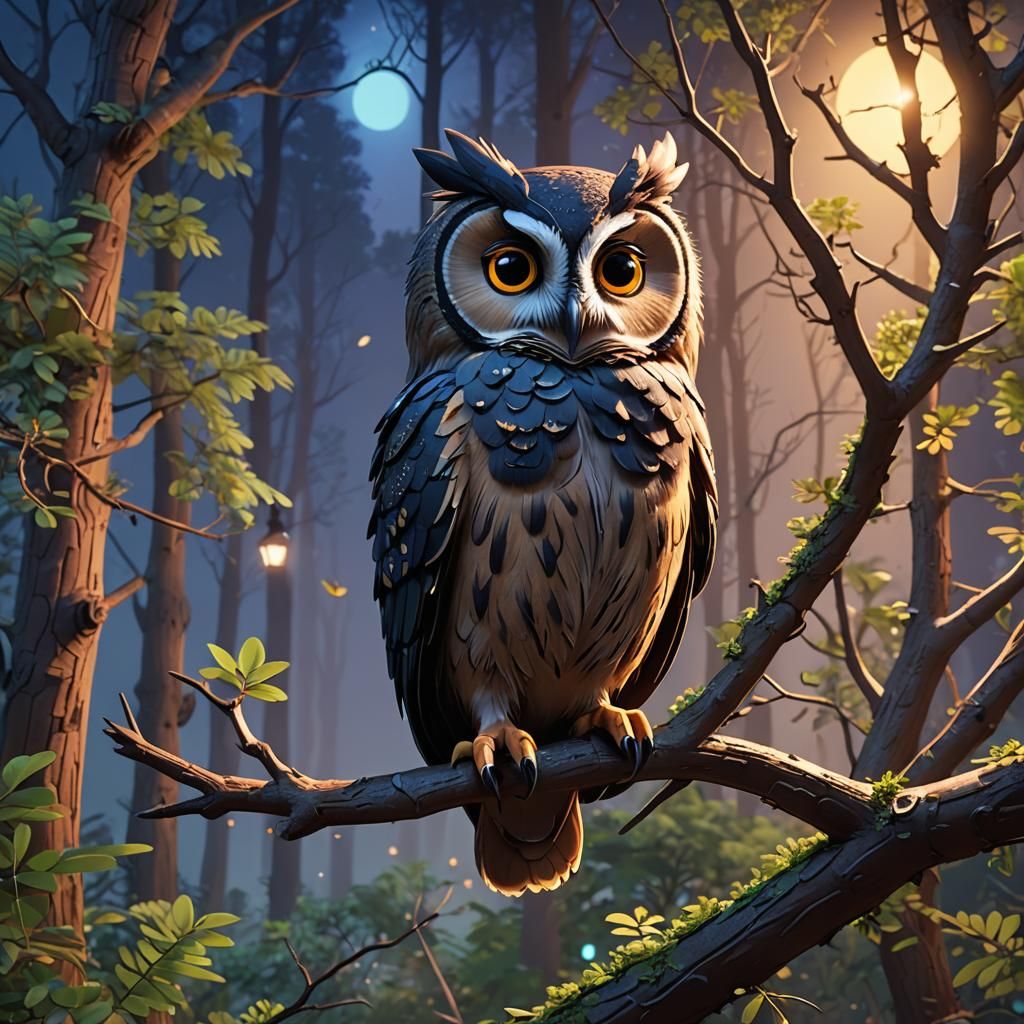 Enchanted Forest Night Scene in 3D Style