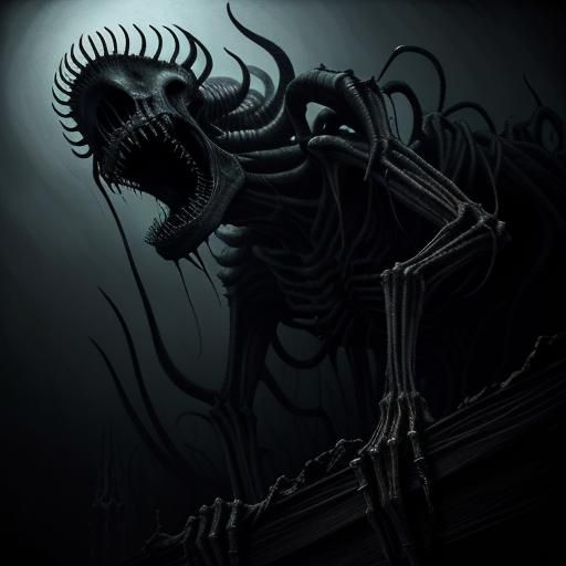 Terrifying Demon with Screaming Faces in Surreal Horror