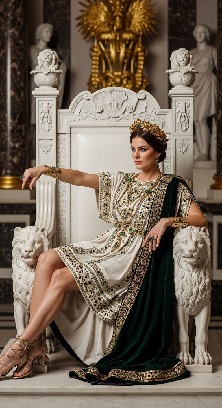 Roman Empress on Lion Throne in Royal Palace