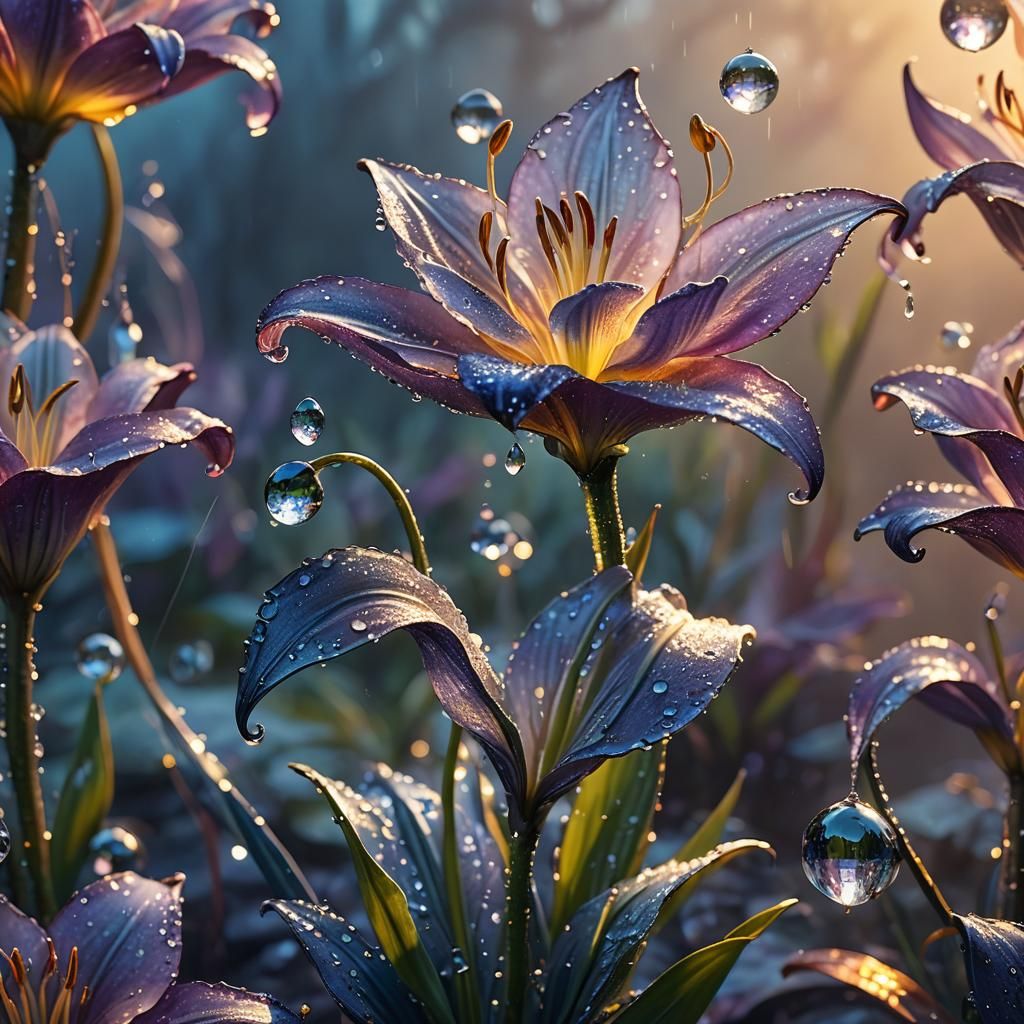 Crystal Lily Glistening in Sunrise Light