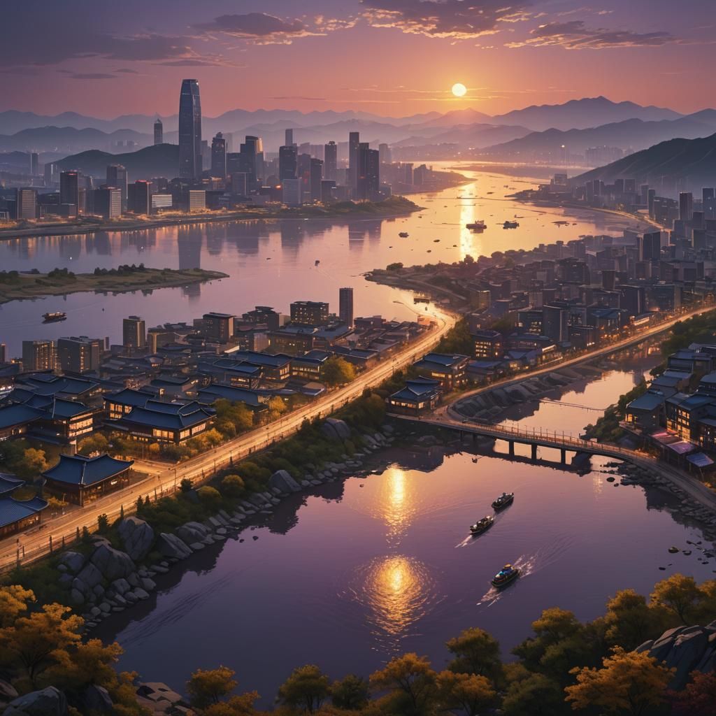 Han River Sunset: Hyperdetailed Fantasy Art in 8K